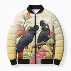 Black Cockatoo Banksia Australia Bomber Puffer Jacket Aboriginal Art - Aussie Hoodie