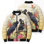 Black Cockatoo Banksia Australia Bomber Puffer Jacket Aboriginal Art - Aussie Hoodie