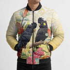 Black Cockatoo Banksia Australia Bomber Puffer Jacket Aboriginal Art - Aussie Hoodie