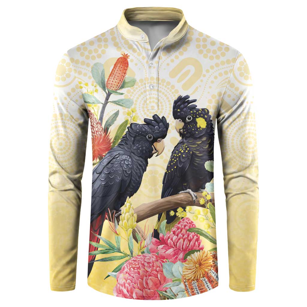 Black Cockatoo Banksia Australia Button Sweatshirt Aboriginal Art