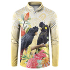 Black Cockatoo Banksia Australia Button Sweatshirt Aboriginal Art