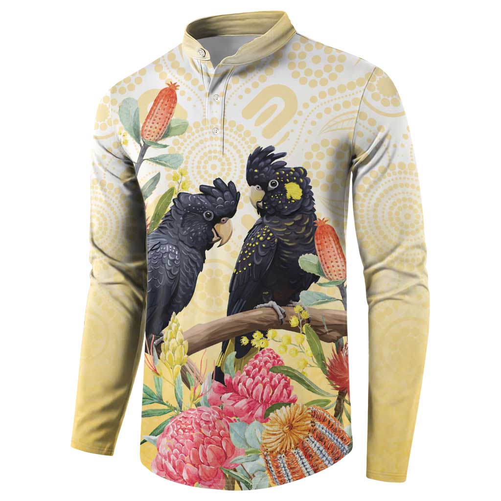 Black Cockatoo Banksia Australia Button Sweatshirt Aboriginal Art