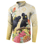 Black Cockatoo Banksia Australia Button Sweatshirt Aboriginal Art
