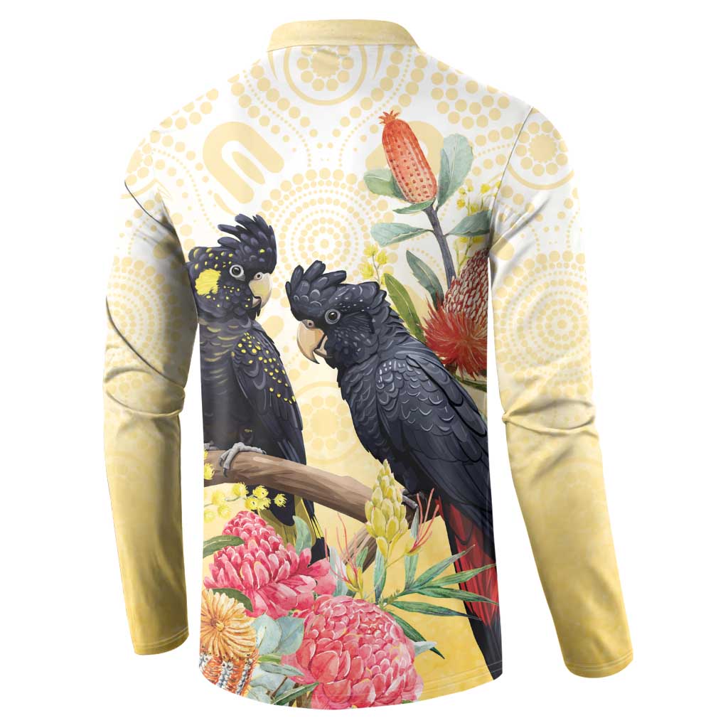Black Cockatoo Banksia Australia Button Sweatshirt Aboriginal Art