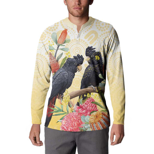 Black Cockatoo Banksia Australia Button Sweatshirt Aboriginal Art