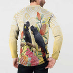 Black Cockatoo Banksia Australia Button Sweatshirt Aboriginal Art
