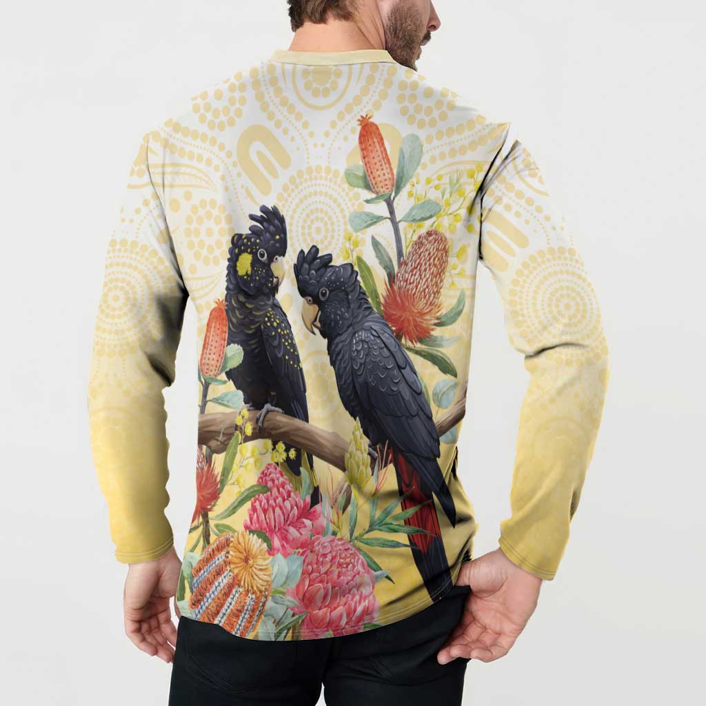 Black Cockatoo Banksia Australia Button Sweatshirt Aboriginal Art