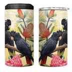 Black Cockatoo Banksia Australia 4 in 1 Can Cooler Tumbler Aboriginal Art