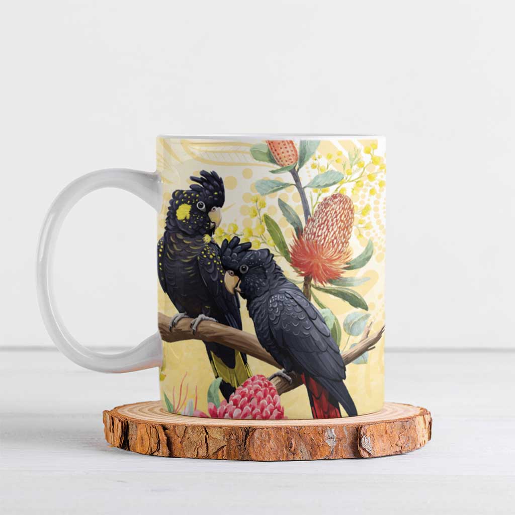 Black Cockatoo Banksia Australia Ceramic Mug Aboriginal Art - Aussie Hoodie