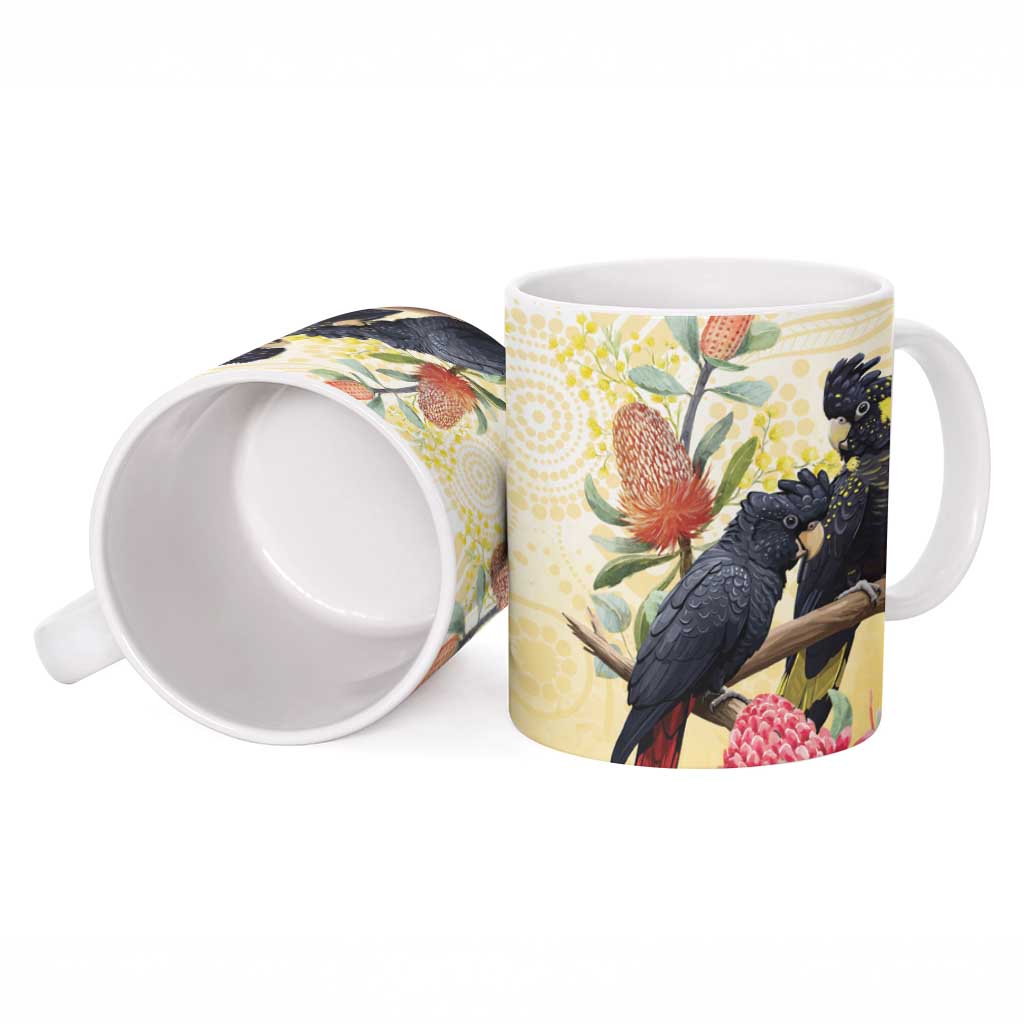 Black Cockatoo Banksia Australia Ceramic Mug Aboriginal Art - Aussie Hoodie