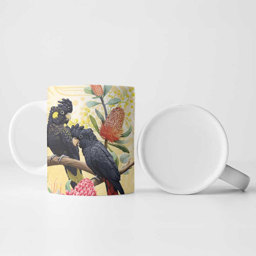 Black Cockatoo Banksia Australia Ceramic Mug Aboriginal Art - Aussie Hoodie