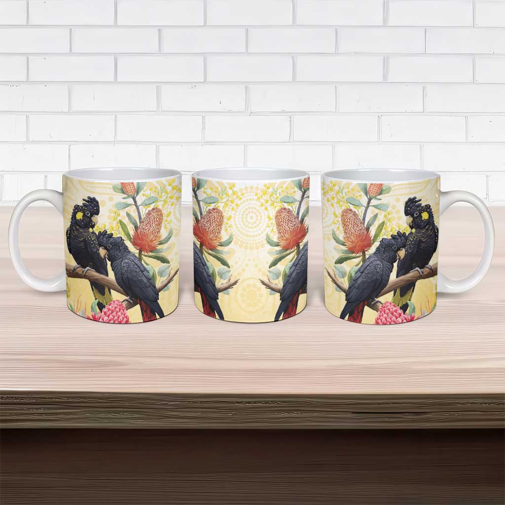 Black Cockatoo Banksia Australia Ceramic Mug Aboriginal Art - Aussie Hoodie