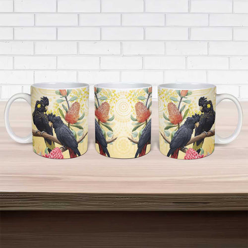 Black Cockatoo Banksia Australia Ceramic Mug Aboriginal Art - Aussie Hoodie