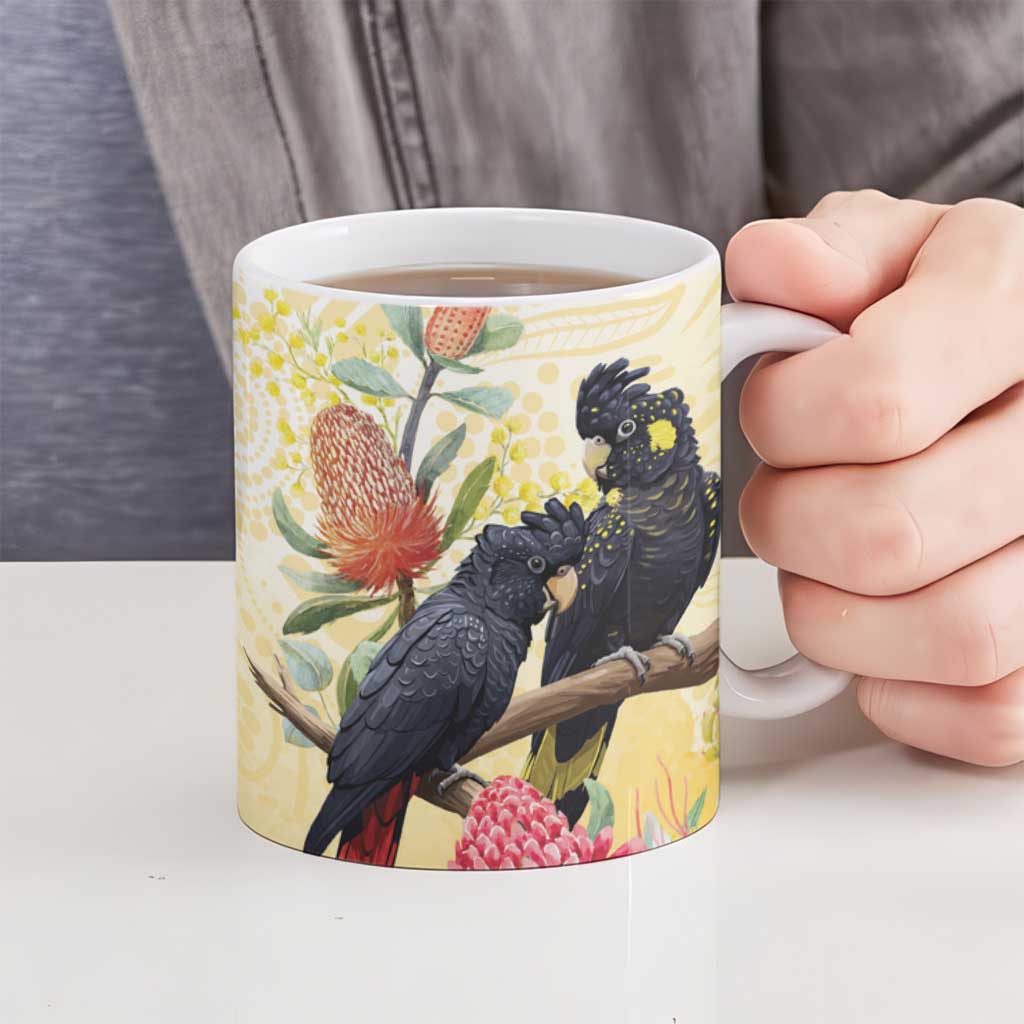 Black Cockatoo Banksia Australia Ceramic Mug Aboriginal Art - Aussie Hoodie