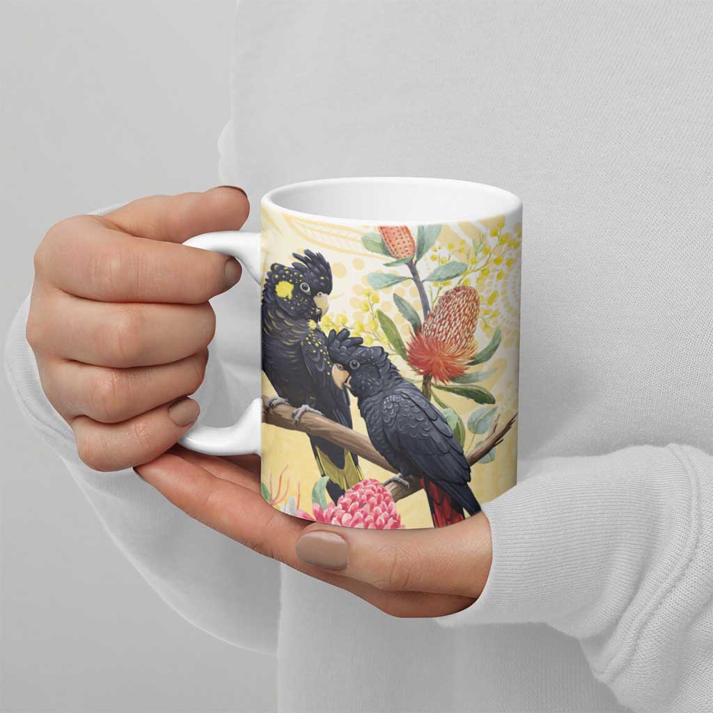 Black Cockatoo Banksia Australia Ceramic Mug Aboriginal Art - Aussie Hoodie