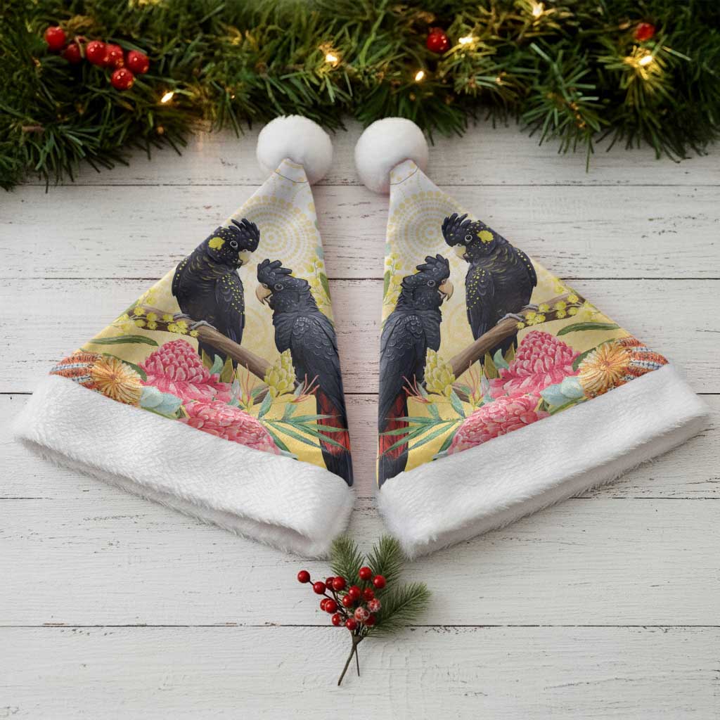 Black Cockatoo Banksia Australia Christmas Santa Hat Aboriginal Art - Aussie Hoodie