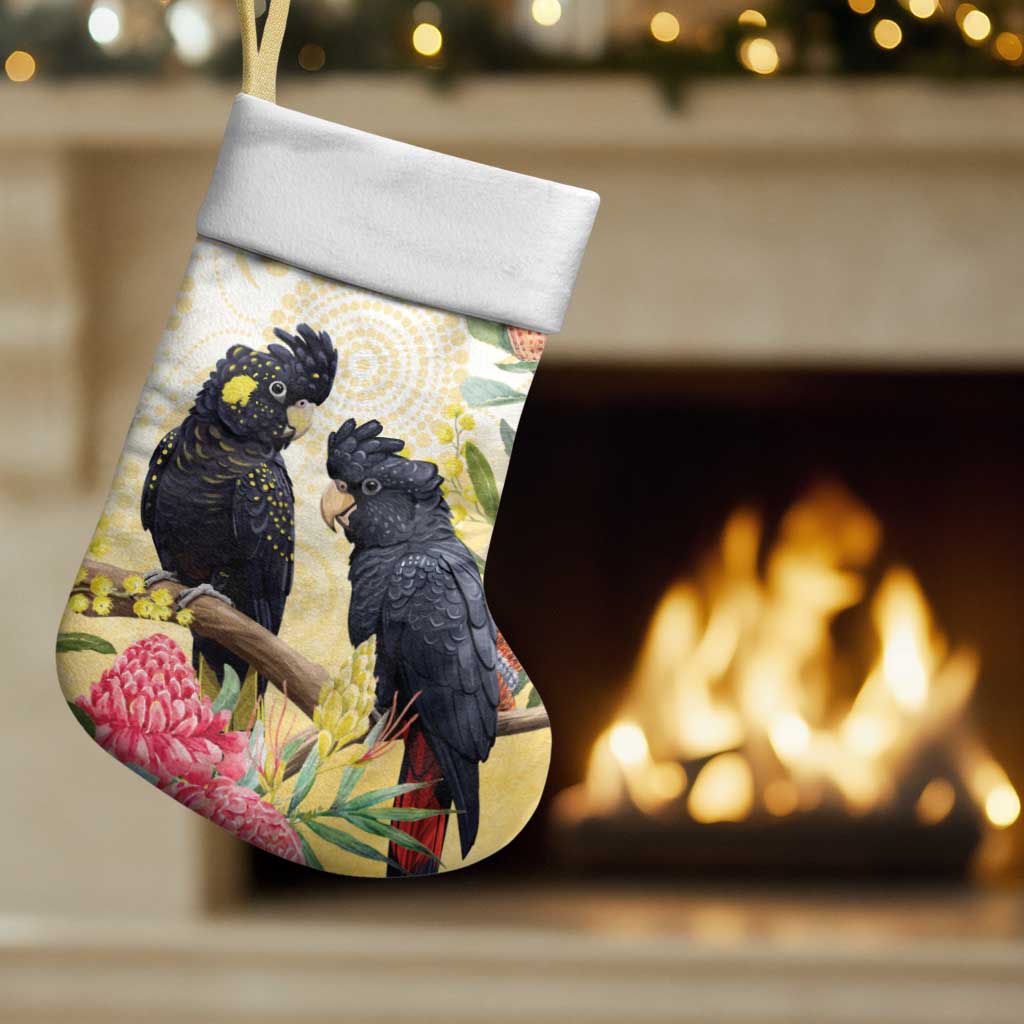 Black Cockatoo Banksia Australia Christmas Stocking Aboriginal Art - Aussie Hoodie