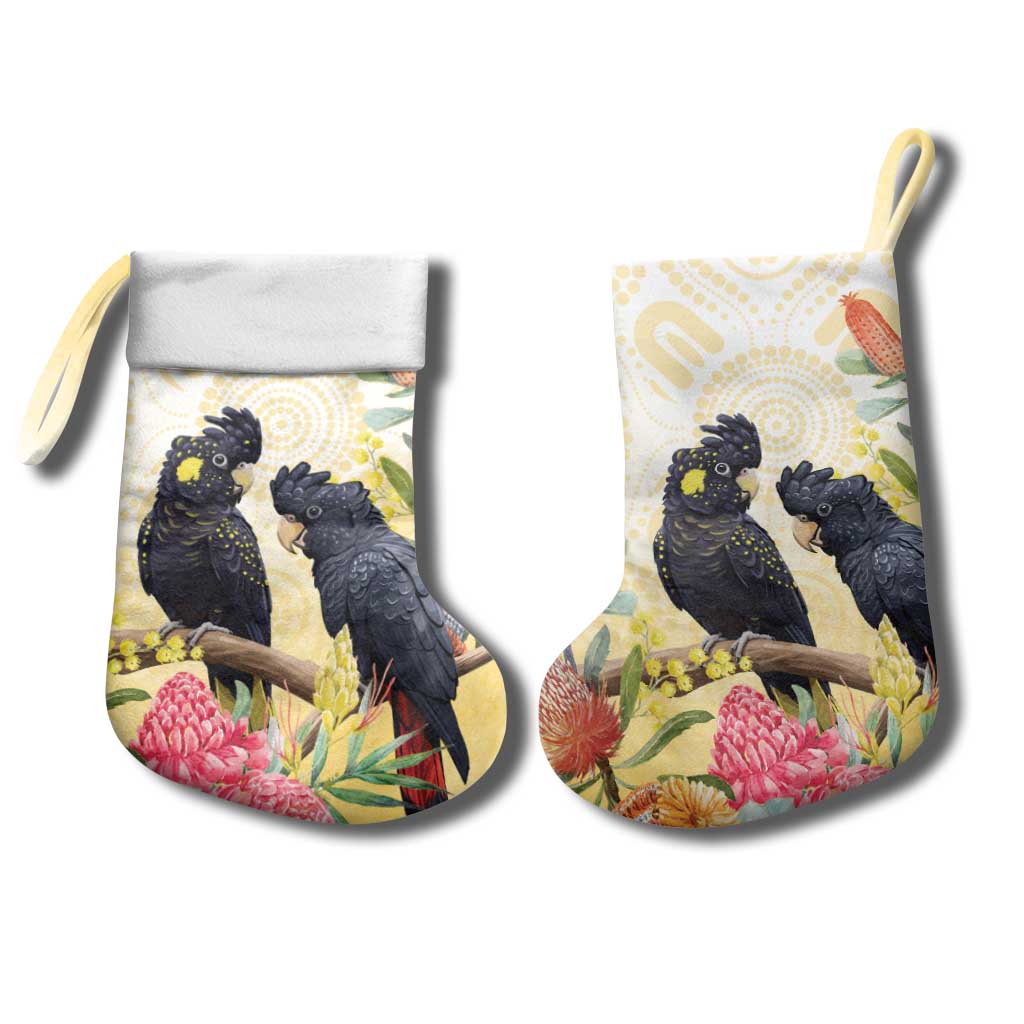 Black Cockatoo Banksia Australia Christmas Stocking Aboriginal Art - Aussie Hoodie