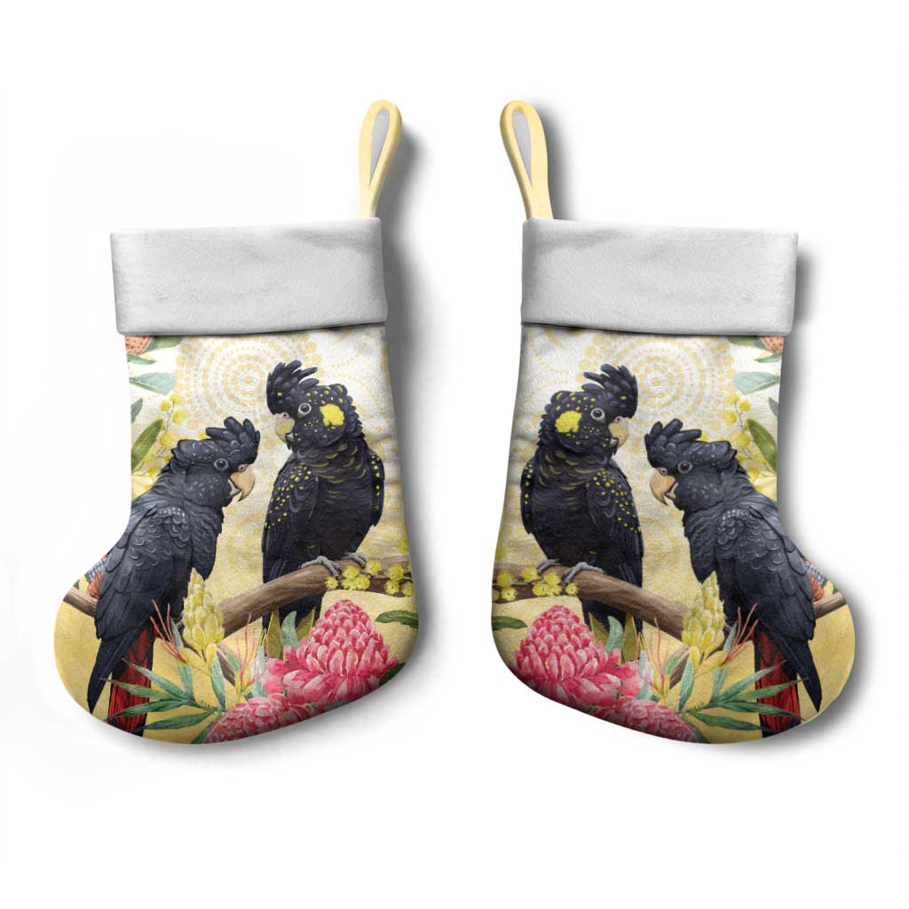 Black Cockatoo Banksia Australia Christmas Stocking Aboriginal Art - Aussie Hoodie