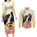 Black Cockatoo Banksia Australia Couples Matching Long Sleeve Bodycon Dress and Long Sleeve Button Shirt Aboriginal Art