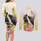 Black Cockatoo Banksia Australia Couples Matching Long Sleeve Bodycon Dress and Long Sleeve Button Shirt Aboriginal Art