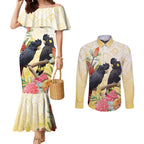 Black Cockatoo Banksia Australia Couples Matching Mermaid Dress and Long Sleeve Button Shirt Aboriginal Art