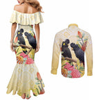 Black Cockatoo Banksia Australia Couples Matching Mermaid Dress and Long Sleeve Button Shirt Aboriginal Art