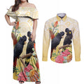 Black Cockatoo Banksia Australia Couples Matching Off Shoulder Maxi Dress and Long Sleeve Button Shirt Aboriginal Art