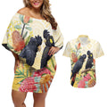 Black Cockatoo Banksia Australia Couples Matching Off Shoulder Short Dress and Hawaiian Shirt Aboriginal Art