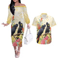 Black Cockatoo Banksia Australia Couples Matching Off The Shoulder Long Sleeve Dress and Hawaiian Shirt Aboriginal Art