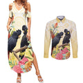 Black Cockatoo Banksia Australia Couples Matching Summer Maxi Dress and Long Sleeve Button Shirt Aboriginal Art