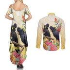 Black Cockatoo Banksia Australia Couples Matching Summer Maxi Dress and Long Sleeve Button Shirt Aboriginal Art