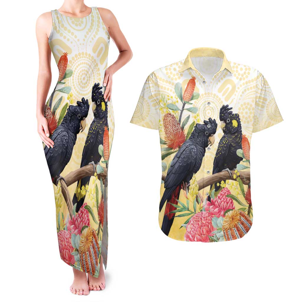 Black Cockatoo Banksia Australia Couples Matching Tank Maxi Dress and Hawaiian Shirt Aboriginal Art