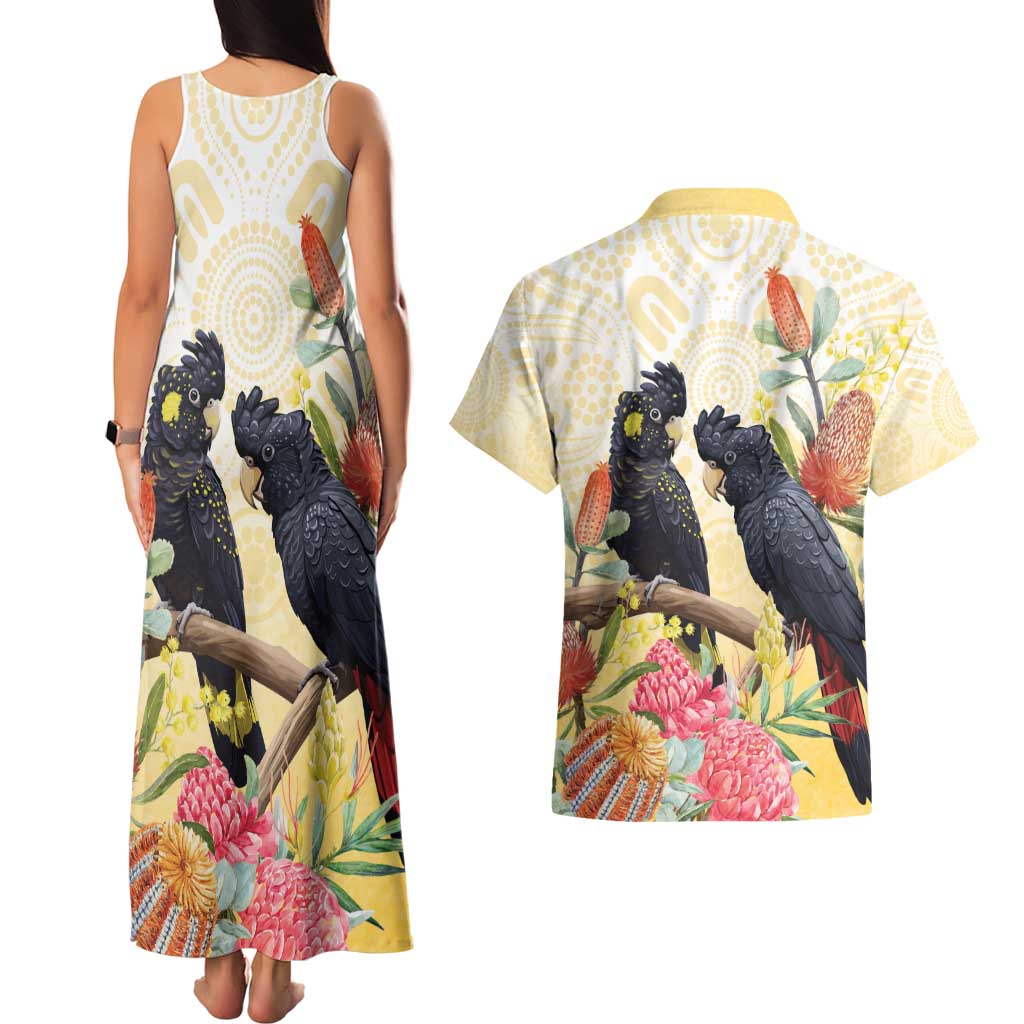 Black Cockatoo Banksia Australia Couples Matching Tank Maxi Dress and Hawaiian Shirt Aboriginal Art