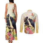 Black Cockatoo Banksia Australia Couples Matching Tank Maxi Dress and Long Sleeve Button Shirt Aboriginal Art