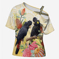 Black Cockatoo Banksia Australia Cross Shoulder Shirt Aboriginal Art - Aussie Hoodie