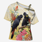 Black Cockatoo Banksia Australia Cross Shoulder Shirt Aboriginal Art - Aussie Hoodie