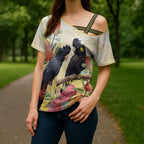 Black Cockatoo Banksia Australia Cross Shoulder Shirt Aboriginal Art - Aussie Hoodie