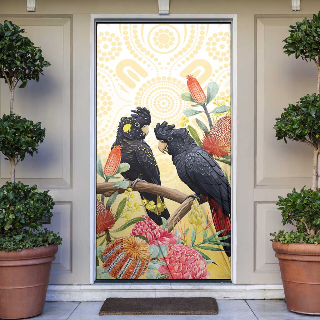 Black Cockatoo Banksia Australia Door Cover Aboriginal Art - Aussie Hoodie