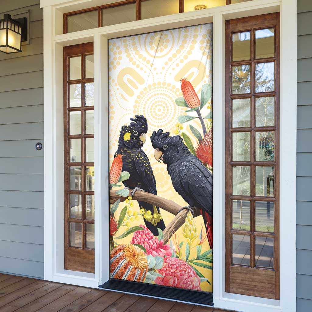 Black Cockatoo Banksia Australia Door Cover Aboriginal Art - Aussie Hoodie