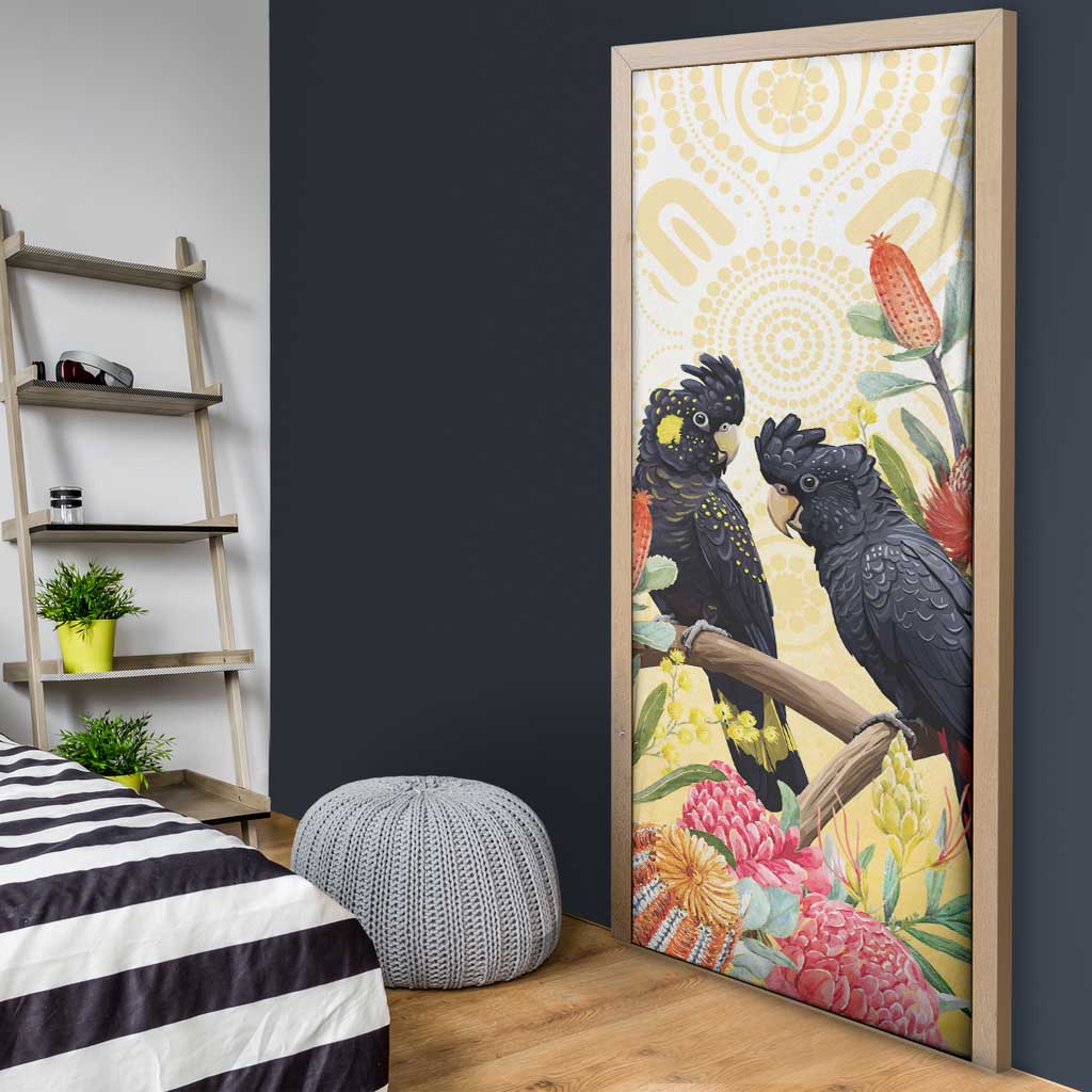 Black Cockatoo Banksia Australia Door Cover Aboriginal Art - Aussie Hoodie
