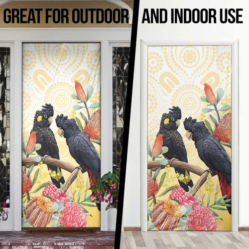 Black Cockatoo Banksia Australia Door Cover Aboriginal Art - Aussie Hoodie