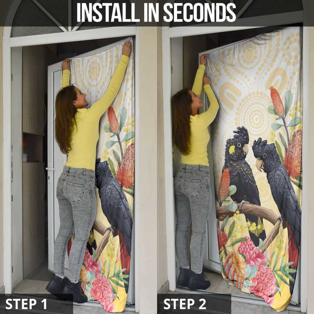 Black Cockatoo Banksia Australia Door Cover Aboriginal Art - Aussie Hoodie