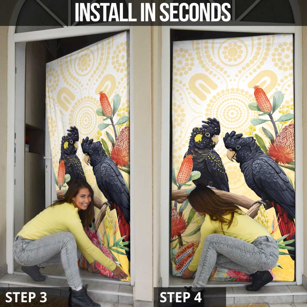 Black Cockatoo Banksia Australia Door Cover Aboriginal Art - Aussie Hoodie