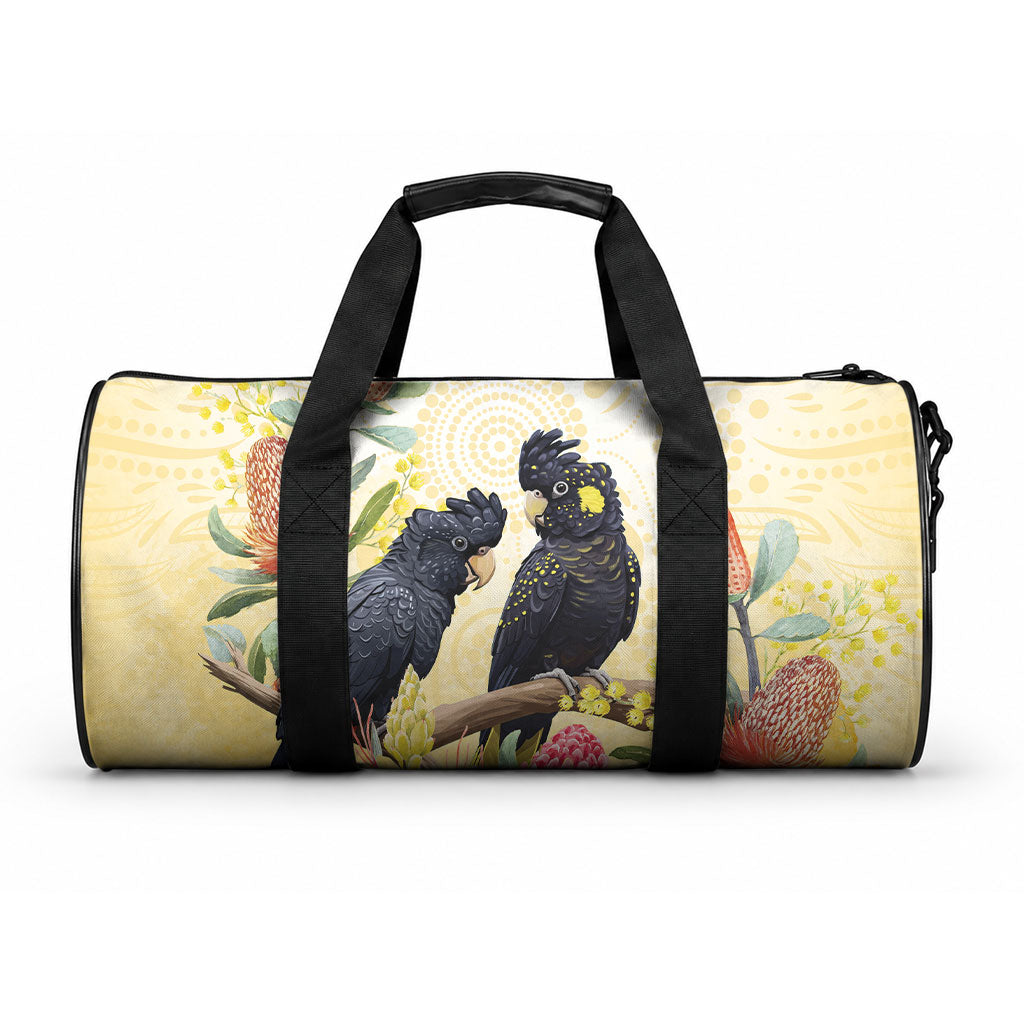 Black Cockatoo Banksia Australia Duffle Bag Aboriginal Art