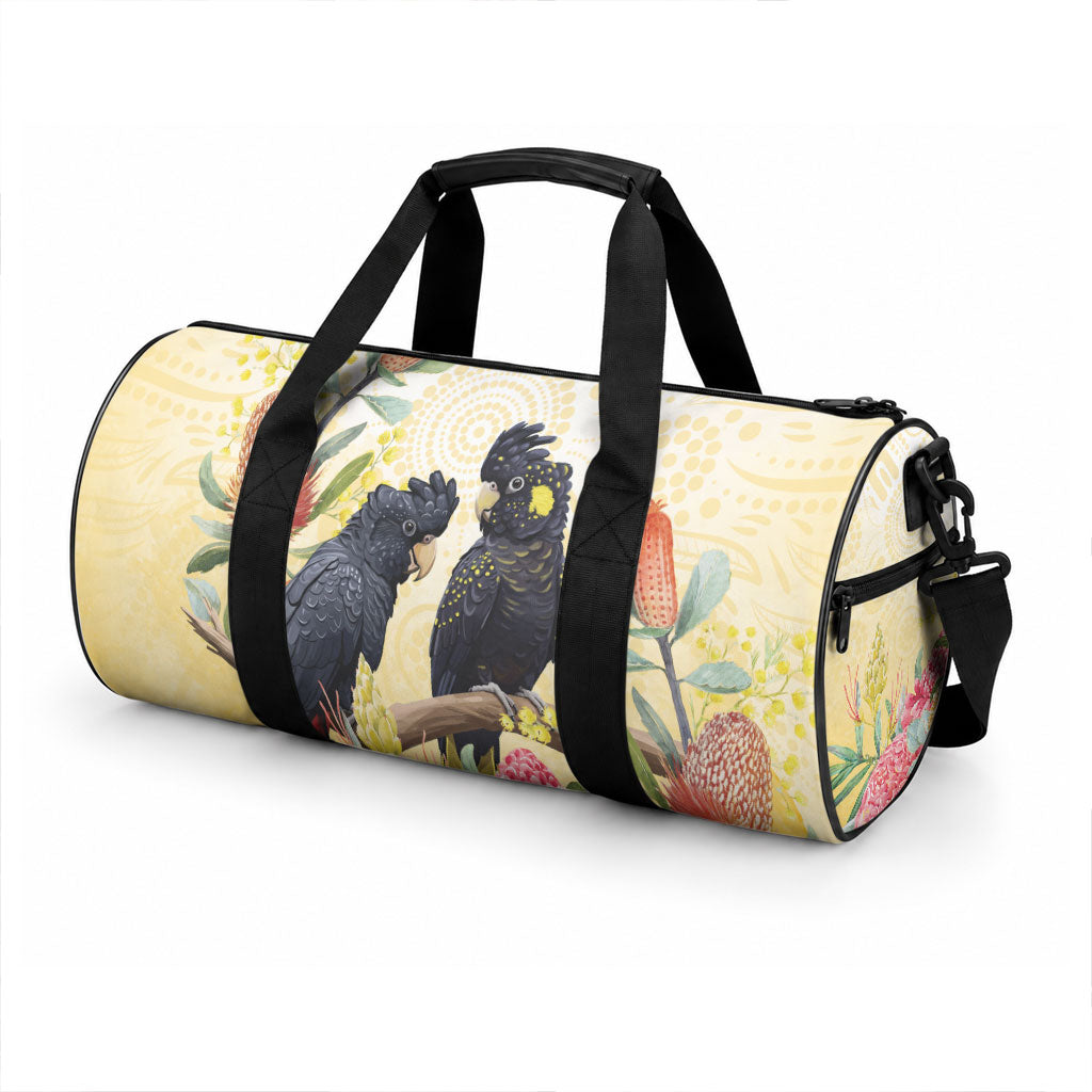 Black Cockatoo Banksia Australia Duffle Bag Aboriginal Art