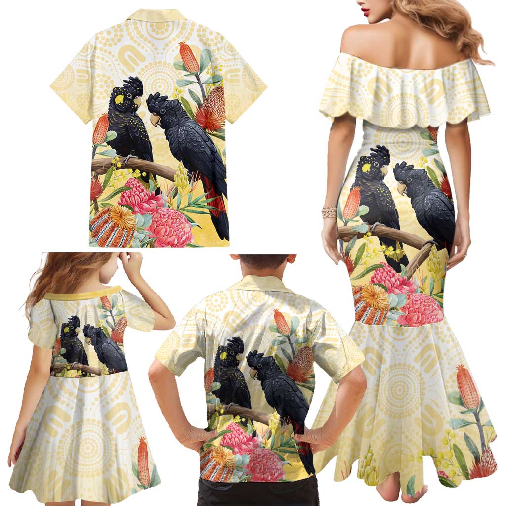 Black Cockatoo Banksia Australia Family Matching Mermaid Dress and Hawaiian Shirt Aboriginal Art