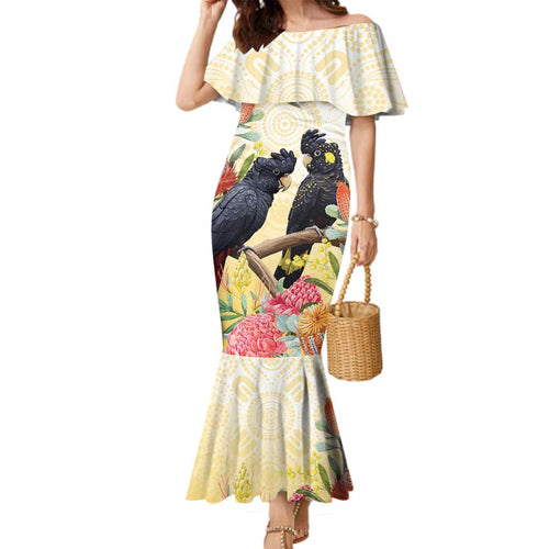 Black Cockatoo Banksia Australia Family Matching Mermaid Dress and Hawaiian Shirt Aboriginal Art