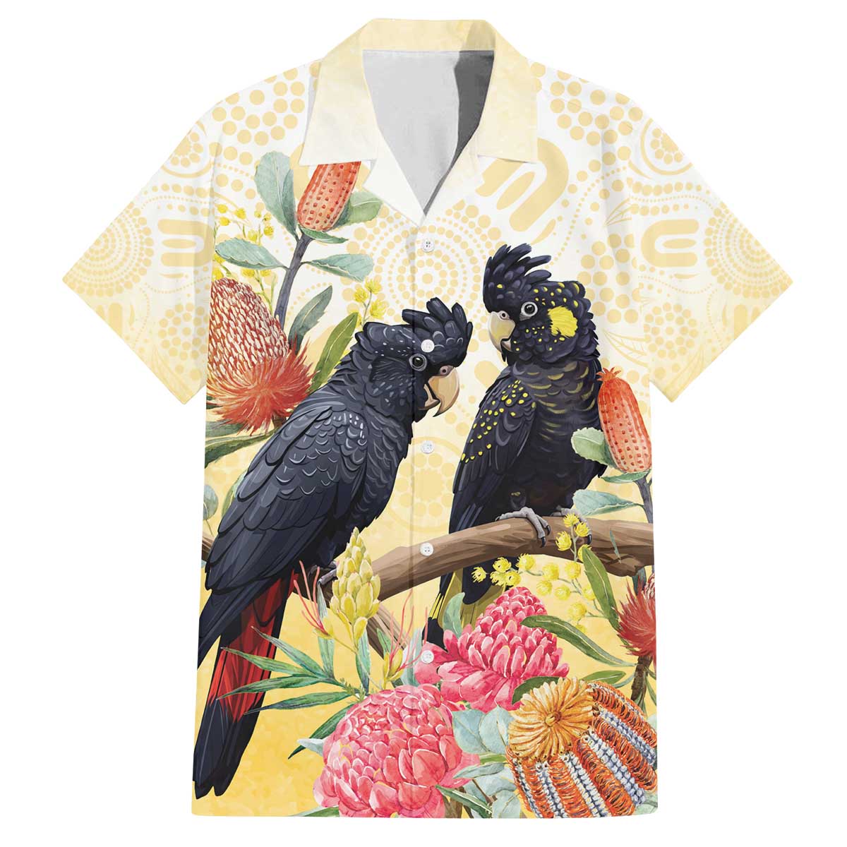 Black Cockatoo Banksia Australia Family Matching Off The Shoulder Long Sleeve Dress and Hawaiian Shirt Aboriginal Art