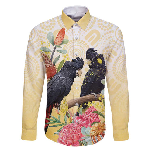 Black Cockatoo Banksia Australia Family Matching Off Shoulder Maxi Dress and Hawaiian Shirt Aboriginal Art